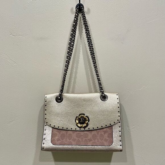 Coach Signature Border Rivets Metallic and Exotics Parker Shoulder Bag - Picture 1 of 14